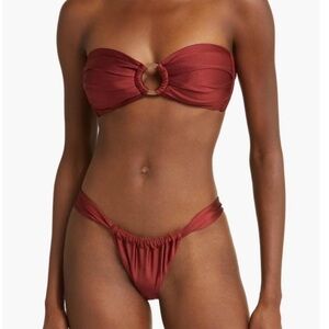 Kulani Kinis Sweet Cinnamon Strapless O-Ring Bandeau Bikini Set Ruched Thong